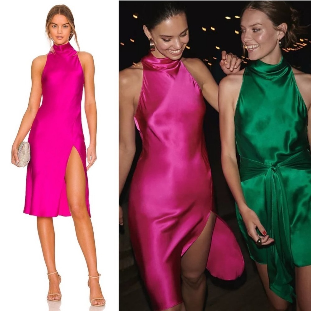Amanda Uprichard Stanford Silk Midi Dress In Dark Hot Pink Size M New With Tags!